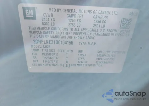 2013 Chevrolet Equinox 2Lt из США, поврежденный, VIN 2GNFLNE31D6154156